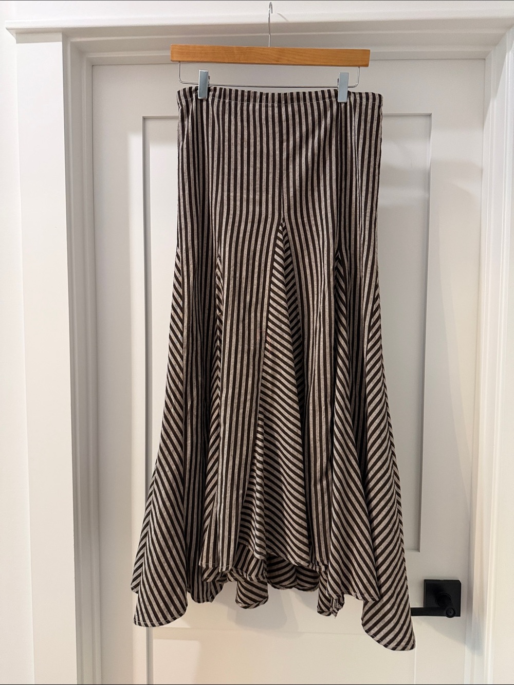 Olivaceous Striped Black and Cream Flared Maxi Skirt(bw)
